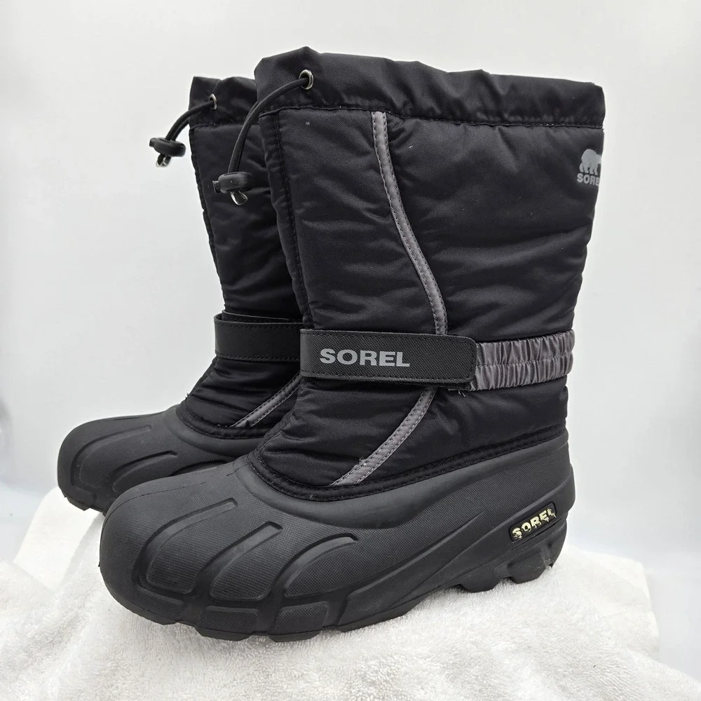 Sorel Flurry Snow Boots Black Waterproof Winter NY1965-016 Mens Size 7 Pull On